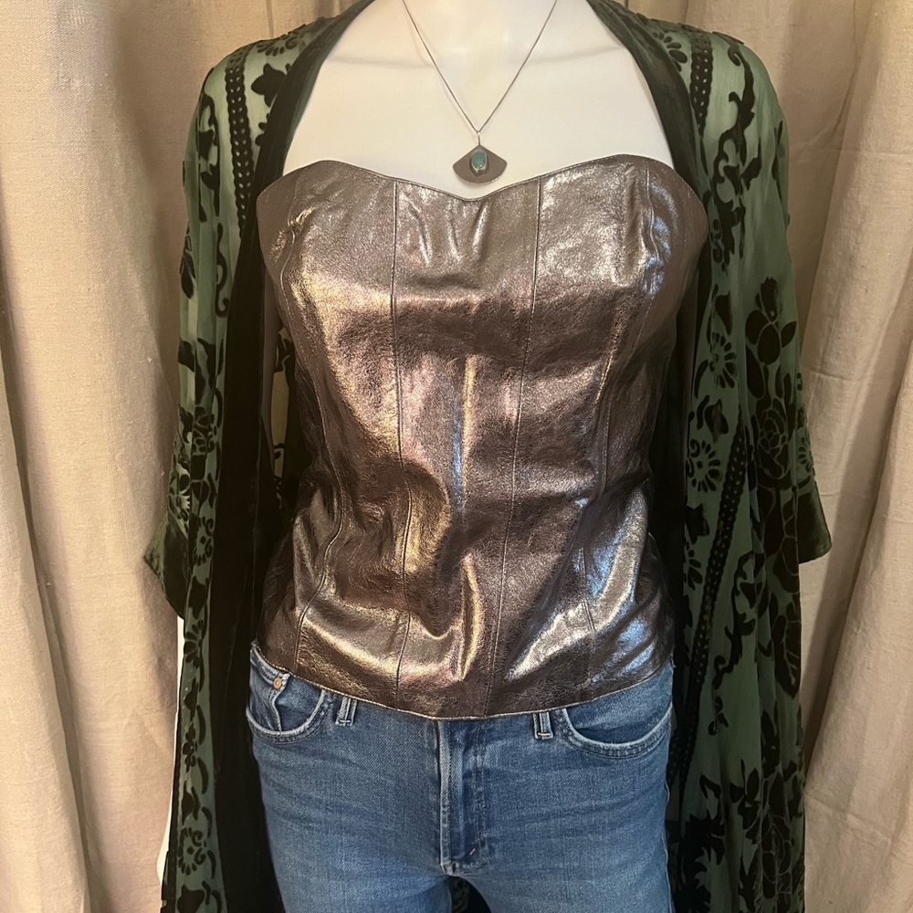 Free People Silver Leather Corset-Cut Tube Top size Small